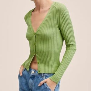 Mango Green Ribbed Cardigan